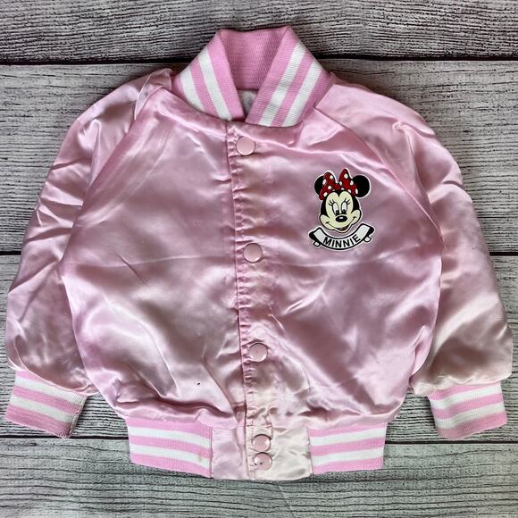 Vintage 1990s Minnie Mouse Chalk Line Satin Bomber Jacket - Picture 2 of 10